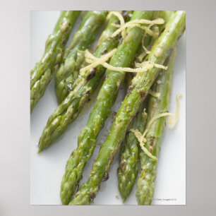Póster Roasted green asparagus with lemon zest,