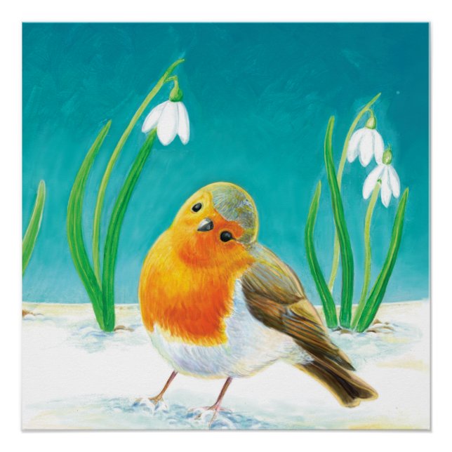 Póster Robin Bird - Erithacus rubecula (Frente)