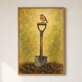 Poster Robin em uma Pá de Jardim Cartaz de Aquarela