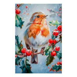 Póster Robin na Natureza em Estilo Impressionista