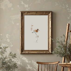 Poster Robin Watercolor Art clássico americano com Berrie