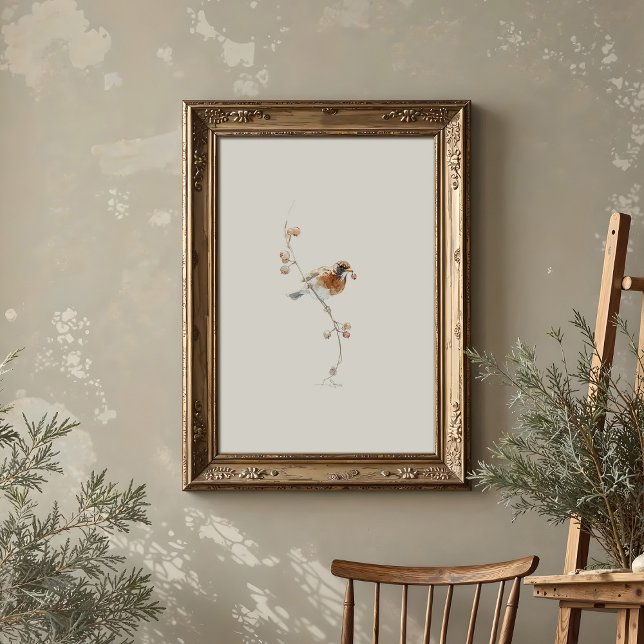 Poster Robin Watercolor Art clássico americano com Berrie (Criador carregado)