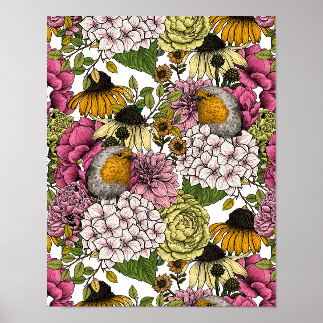 Poster Robins no jardim (Frente)