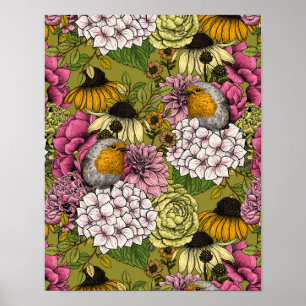 Poster Robins no jardim 2