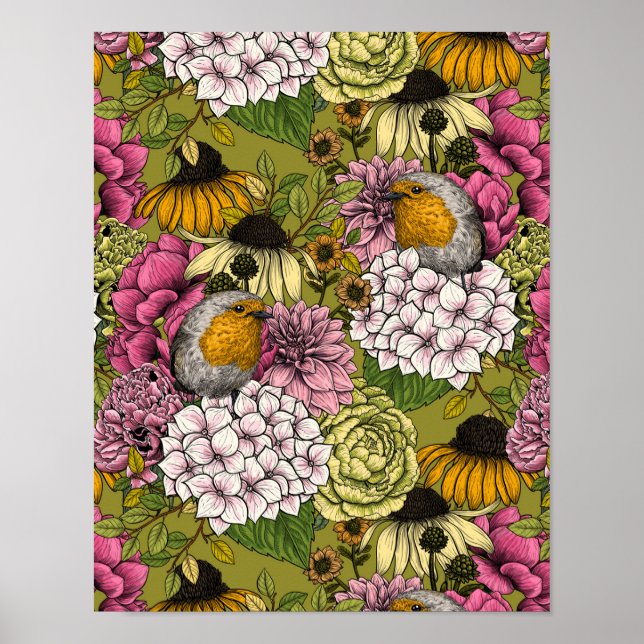 Poster Robins no jardim 2 (Frente)