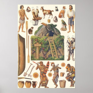 Poster Robinson Crusoe, Brinquedos de papel vintage vitor