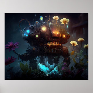 Poster Robô das Flores Futurísticas Surreais