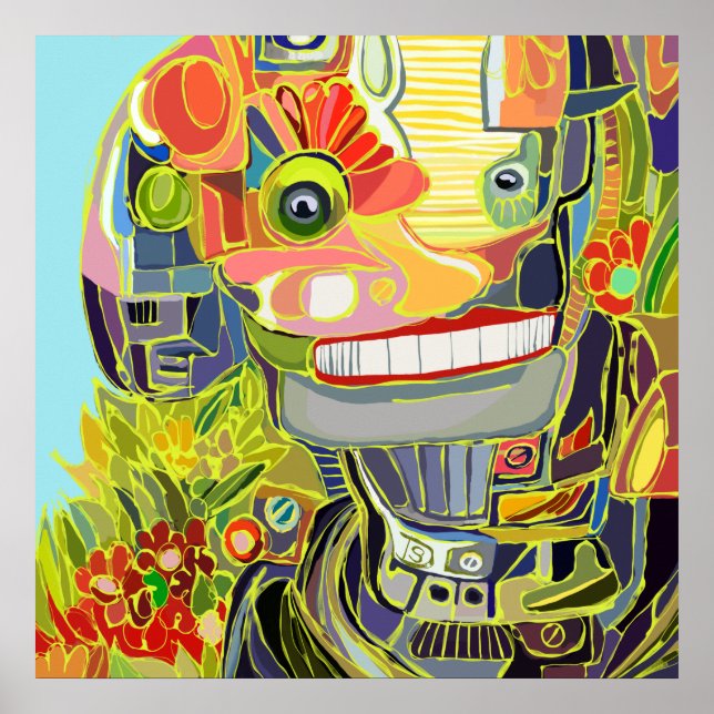 Poster Robô Feliz Sorridente Selfie com a Natureza, Um di (Frente)