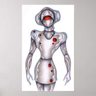 Poster Robô humanoide em estilo retrô.