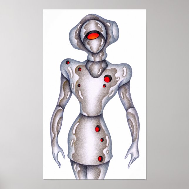 Poster Robô humanoide em estilo retrô. (Frente)