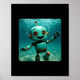 Poster Robô Mergulhando Debaixo D'água Oceano Mergulhador
