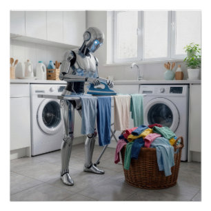 Póster Robô Passando Roupas