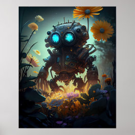 Poster Robô Sci-fi das Flores Amarelas