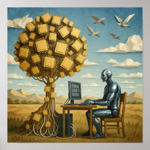 Poster Robô Sob a Árvore de Processamento