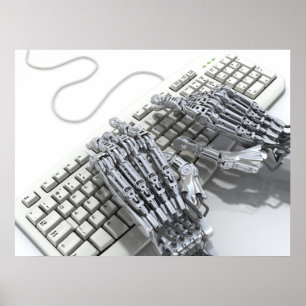 Póster Robô trabalha no computador