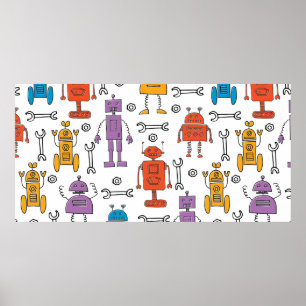 Poster Robôs de rabisco. Um padrão perfeito. Carro de des
