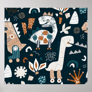 Poster Robôs dinossauros, patetas infantis divertidas e p