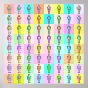 Póster Robôs retros v1 do pop art