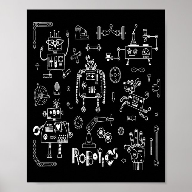 Poster Robotics Engineer Technician Funny Vintage Robot  (Frente)