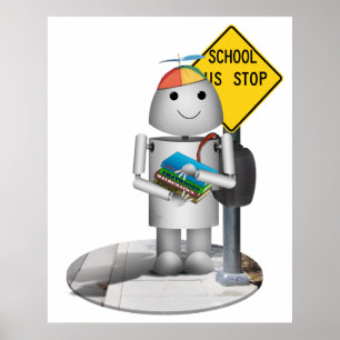 Póster Robox9 no ponto de ônibus - De volta à escola
