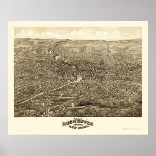 Póster Rochester, mapa panorâmico de NY - 1880
