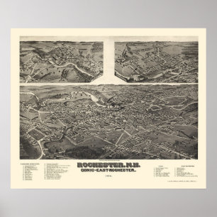 Poster Rochester, mapa panorâmico do NH - 1884