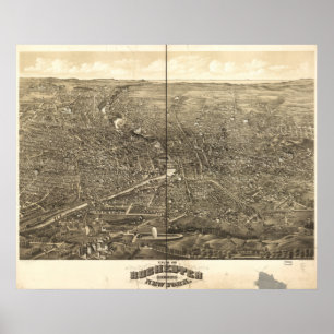 Poster Rochester New York 1879 Mapa Panorâmico Antiquado