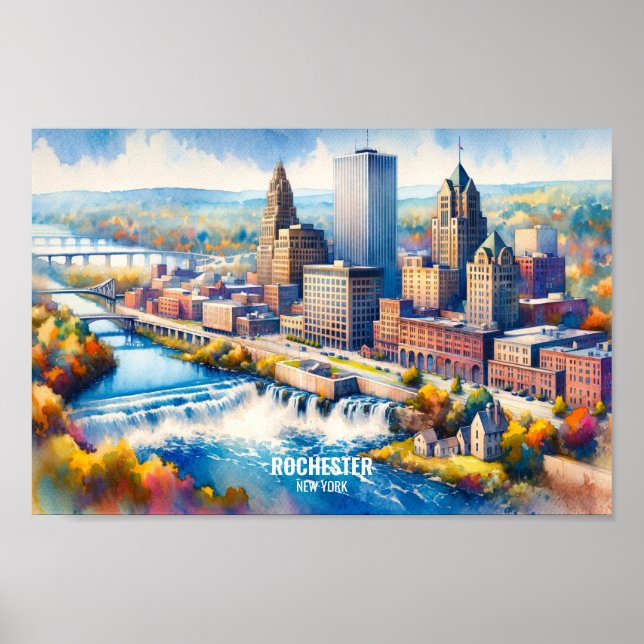 Poster Rochester New York Famoso Viagem coloca aquarela (Frente)