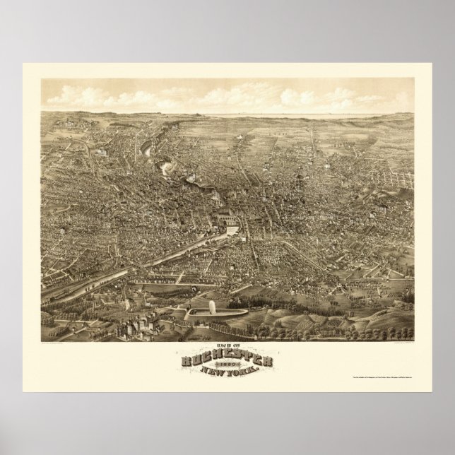 Póster Rochester, NY Panorâmica Map - 1880 (Frente)