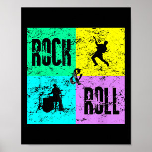 Poster Rock & Roll Music Vintage Retro 80s Drums Guit