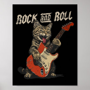 Poster Rock And Roll Guitar Cat Vintage Rock Guitarist Ca