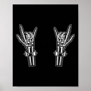 Poster Rock And Roll Skeleton Mãos Rock Rock No Funny Roc