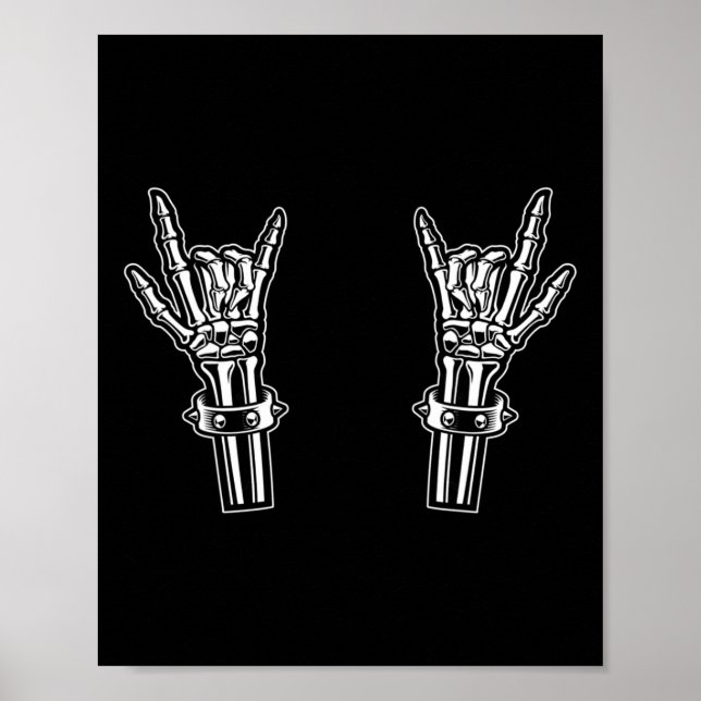 Poster Rock And Roll Skeleton Mãos Rock Rock No Funny Roc (Frente)