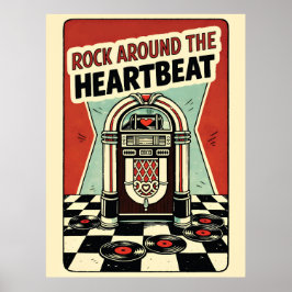 Poster Rock Around the Heartbeat Retro Jukebox Valentine 