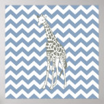 Poster Rock Blue Safari Chevron com Pop Art Giraffe<br><div class="desc">Padrão de Mod Chevron na paleta de cores Safari Moods de Emporio Moffa,  com girafa de pop de arte de um lado.</div>