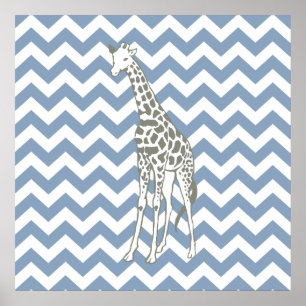 Poster Rock Blue Safari Chevron com Pop Art Giraffe