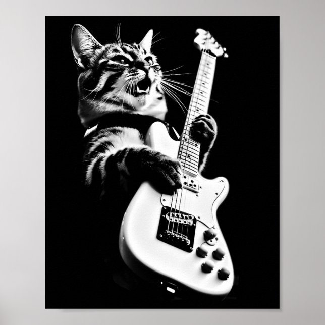 Poster Rock Cat Tocando Violão - Violão Engraçado Cat 1 (Frente)