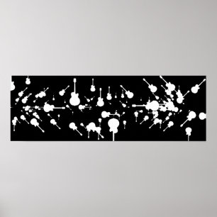 Poster rock de guitarra preto e branco