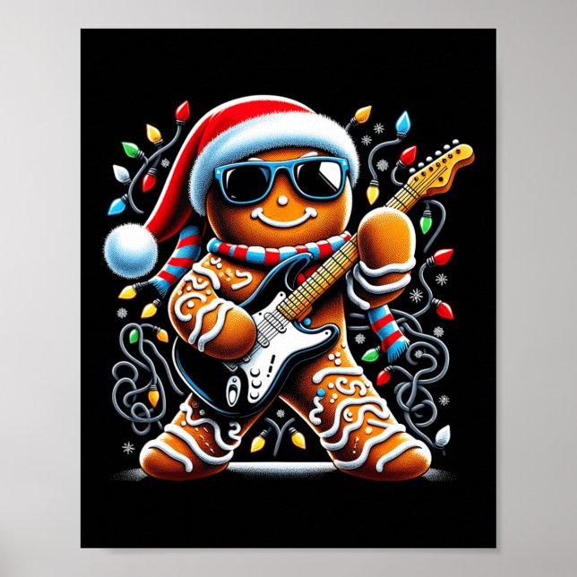 Poster Rock Guitar Gingerbird Tocando Violão Engraçado Ch (Frente)