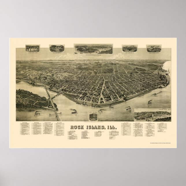 Póster Rock Island, IL Panorâmica - 1889 (Frente)