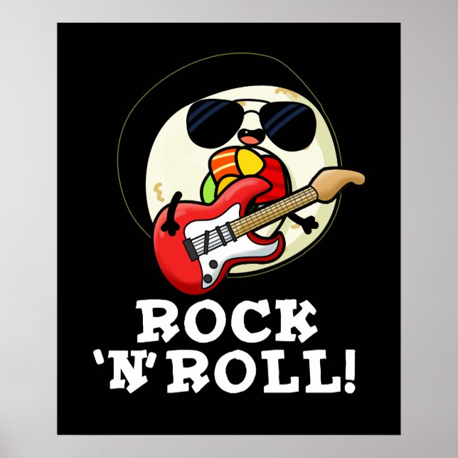 Poster Rock n Roll Funny Sushi Roll Pun Dark BG (Frente)