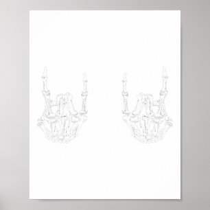 Poster Rock On Rock Star Skeleton Mãos Frio