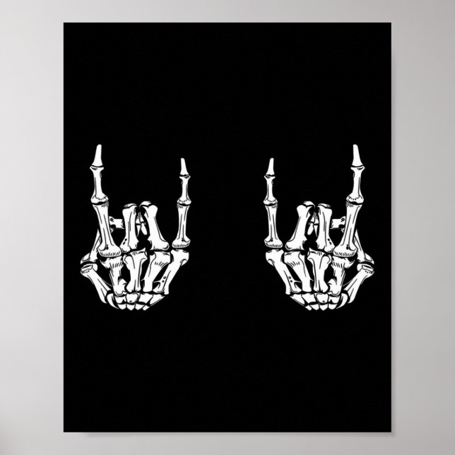 Poster Rock On Rock Star Skeleton Mãos Rocker Funny Hall (Frente)