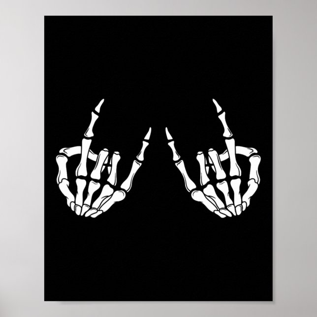 Poster Rock On Rock Star Skeleton Mãos Rocker Spooky Hal (Frente)