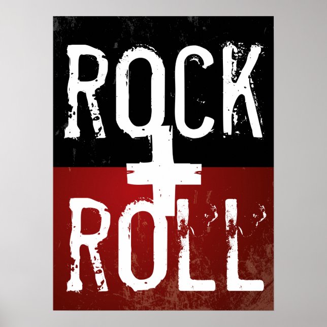 Póster rock + roll em preto e vermelho (Frente)