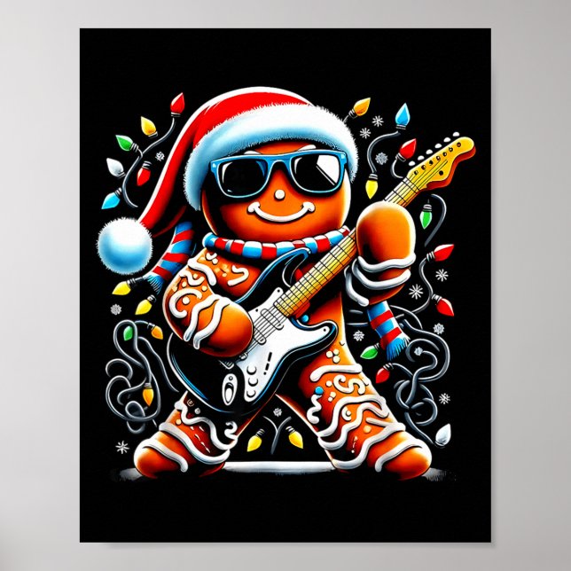 Poster Rock Star Gingerbread Christmas Guitar Lights Men  (Frente)