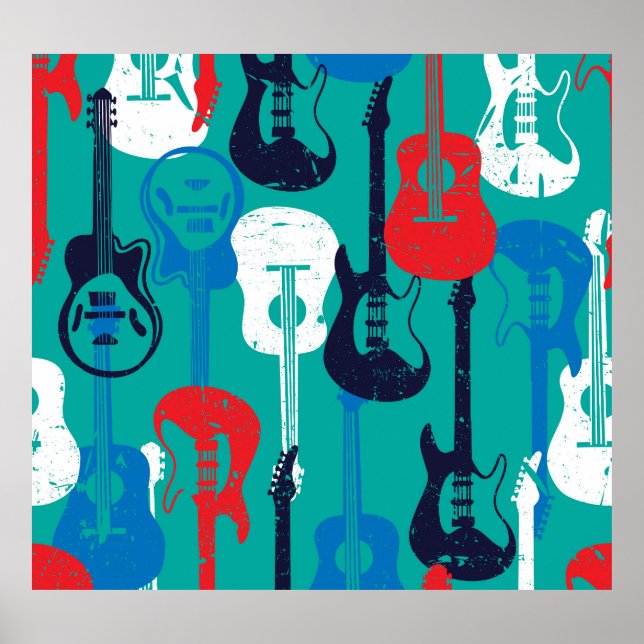 Poster Rock Star: Padrão Grunge do Violão (Frente)