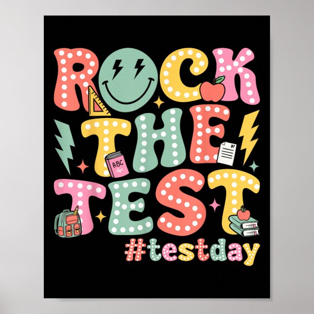 Poster Rock The Test Testing Day Retro Motivational Teach (Frente)