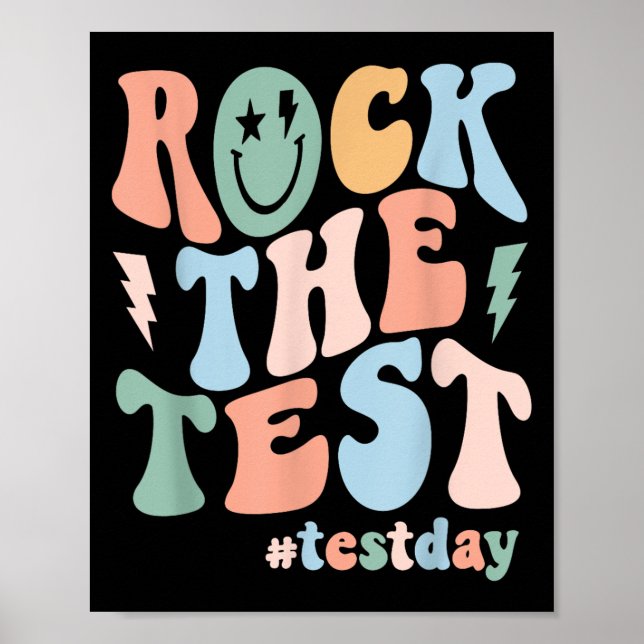 Poster Rock The Test Testing Day Retro Motivational Teach (Frente)