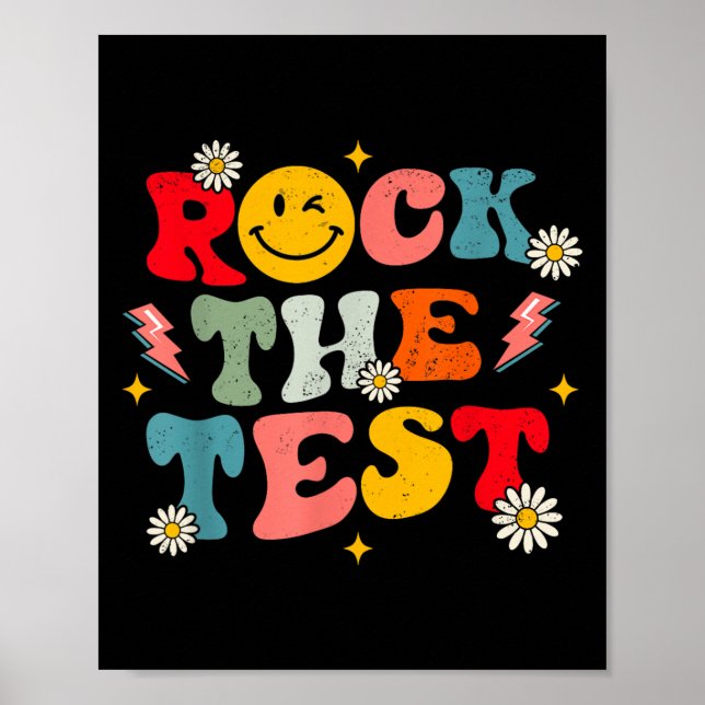 Poster Rock The Test Testing Day Retro Motivational Teach (Frente)